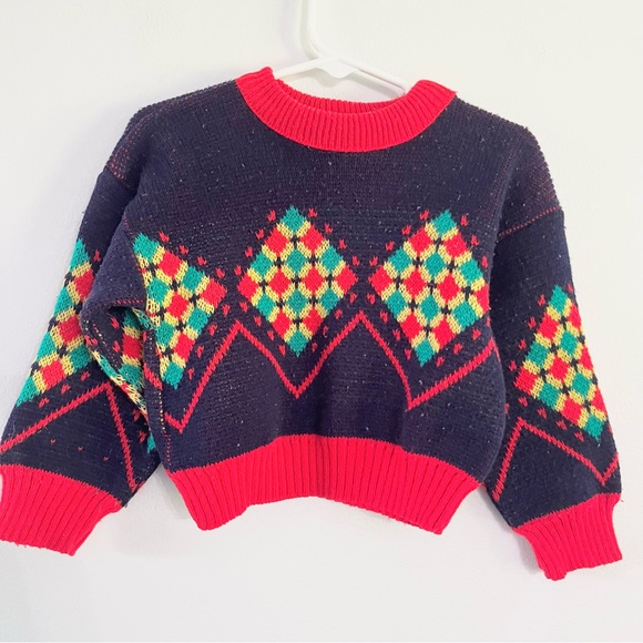 Vintage JPI Company Infant Sweater Red Blue Argyle Style w Diamonds Approx 18Mos - Picture 3 of 6